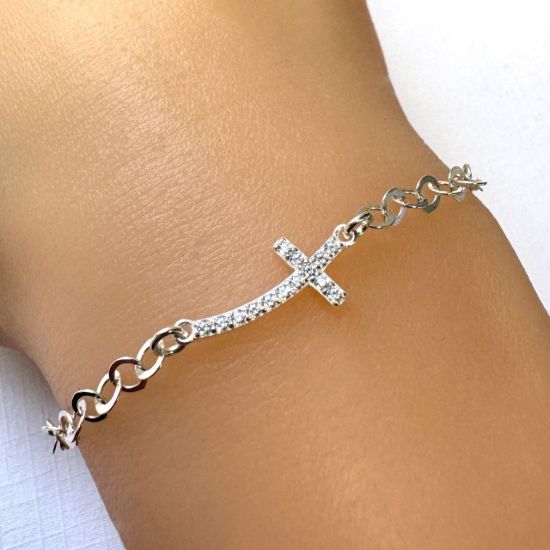 925 Sterling Silver Cross Connector Charm with CZ stones
