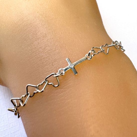 925 Sterling Silver Cross Connector Charm with CZ stone