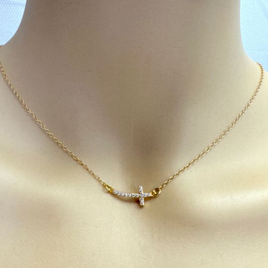 Gold Covered .925 Sterling Silver Cross Connector Charm with CZ stones