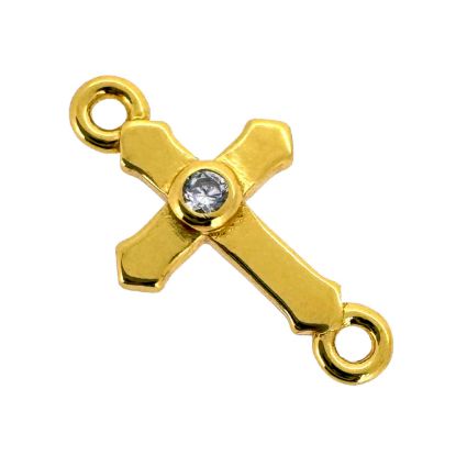 Gold Over 925 Sterling Silver Cross Connector Charm with CZ stone