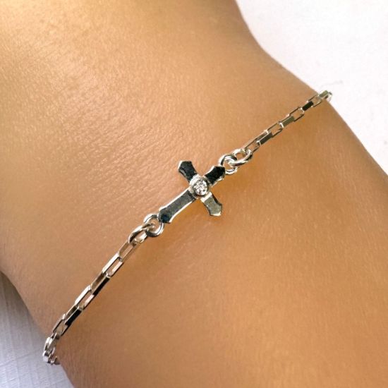 925 Sterling Silver Cross Connector Charm with CZ stone