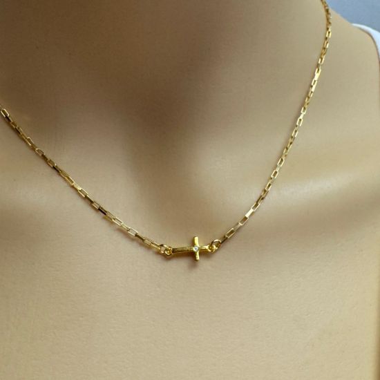 Gold Over 925 Sterling Silver Cross Connector Charm with CZ stone