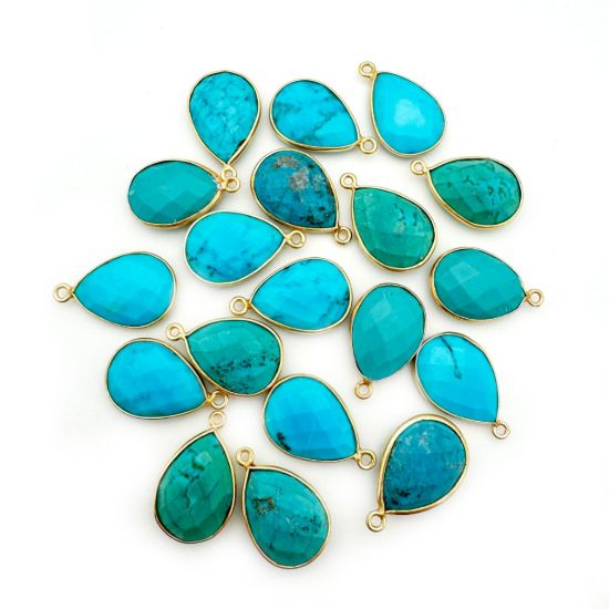 Wholesale Gold plated Sterling Silver Teardrop Bezel Turquoise Gemstone Pendant, Wholesale Gemstone Pendants for Jewelry Making