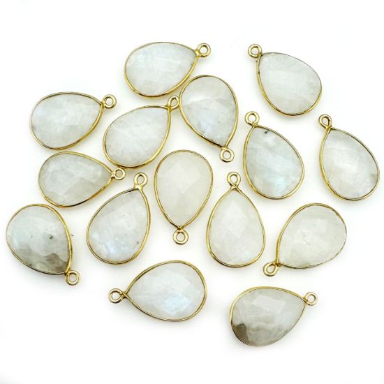 Wholesale Gold plated Sterling Silver Teardrop Moonstone Bezel Gemstone Pendant, Wholesale Gemstone Pendants for Jewelry Making