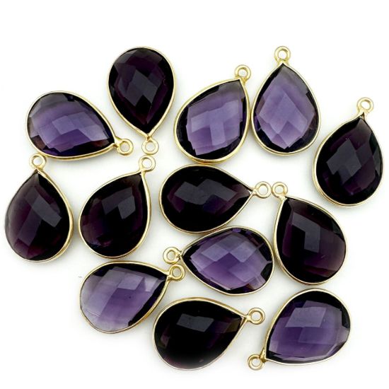 Wholesale Gold plated Sterling Silver Teardrop Amethyst Quartz Bezel Gemstone Pendant, Wholesale Gemstone Pendants for Jewelry Making