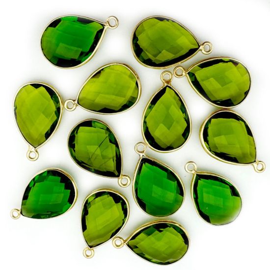 Wholesale Gold plated Sterling Silver Teardrop Bezel Peridot Quartz Gemstone Pendant, Wholesale Gemstone Pendants for Jewelry Making