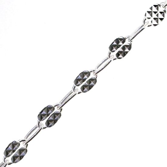 Wholesale 925 Sterling Silver Bulk Chain - Textured Fancy Disc with Paperclip (Sold Per Foot)