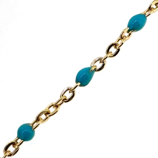 Wholesale 1/20 14K Gold Bulk Cable Chain with Turquoise Enamel - (sold per foot)