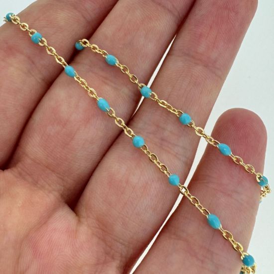 Wholesale 1/20 14K Gold Bulk Cable Chain with Turquoise Enamel - (sold per foot)