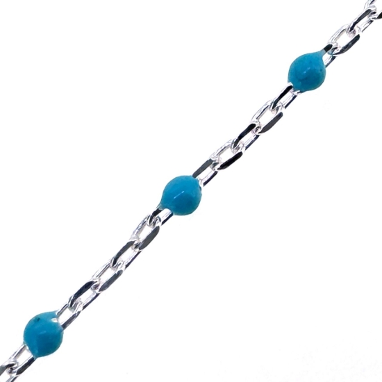 Wholesale 925 Sterling Silver Cable Chain with Turquoise Enamel Link - Bulk Chain by the Foot