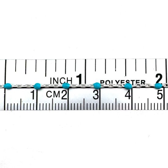 Wholesale 925 Sterling Silver Cable Chain with Turquoise Enamel Link - Bulk Chain by the Foot