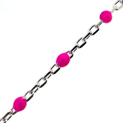 Wholesale 925 Sterling Silver Cable Chain with Pink Enamel Link - Bulk Chain by the Foot 