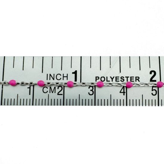 Wholesale 925 Sterling Silver Cable Chain with Pink Enamel Link - Bulk Chain by the Foot 