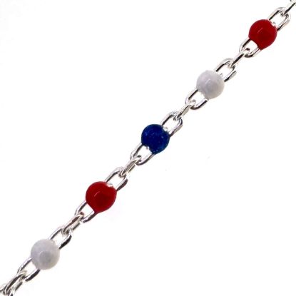 Wholesale 925 Sterling Silver Cable Chain with Red, White, and Blue Enamel Links - Bulk Chain by the Foot