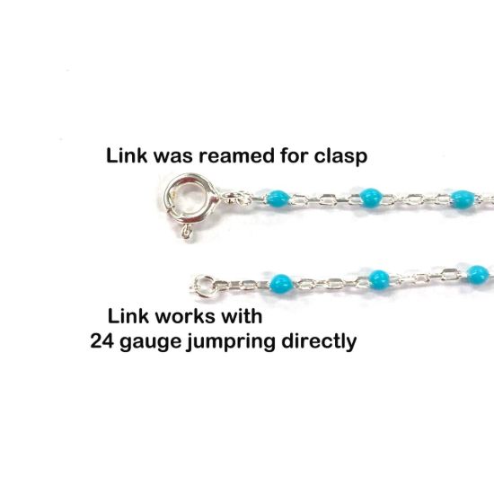 Wholesale 925 Sterling Silver Cable Chain with Turquoise Enamel Link - Bulk Chain by the Foot