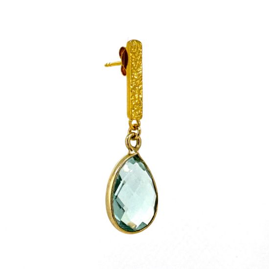 Wholesale Gold over Sterling Silver Fancy Textured Bar Earrings  with 14mm Bezel Teardrop Birthstone