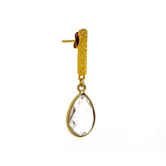 Wholesale Gold over Sterling Silver Fancy Textured Bar Earrings  with 14mm Bezel Teardrop Birthstone