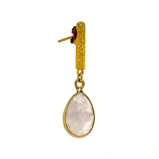 Wholesale Gold over Sterling Silver Fancy Textured Bar Earrings  with 14mm Bezel Teardrop Birthstone