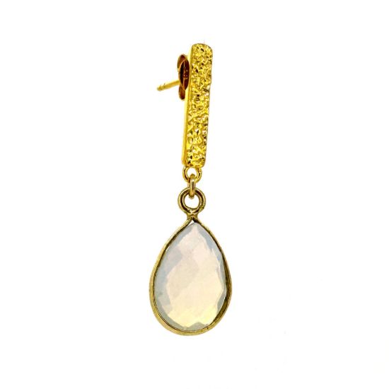 Wholesale Gold over Sterling Silver Fancy Textured Bar Earrings  with 14mm Bezel Teardrop Birthstone