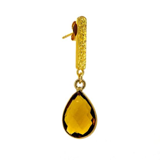 Wholesale Gold over Sterling Silver Fancy Textured Bar Earrings  with 14mm Bezel Teardrop Birthstone