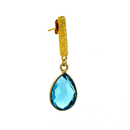 Wholesale Gold over Sterling Silver Fancy Textured Bar Earrings  with 14mm Bezel Teardrop Birthstone