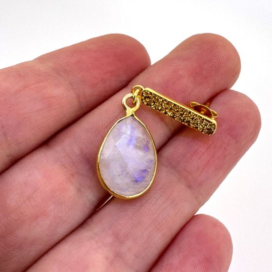 Wholesale Gold over Sterling Silver Fancy Textured Bar Earrings  with 14mm Bezel Teardrop Birthstone