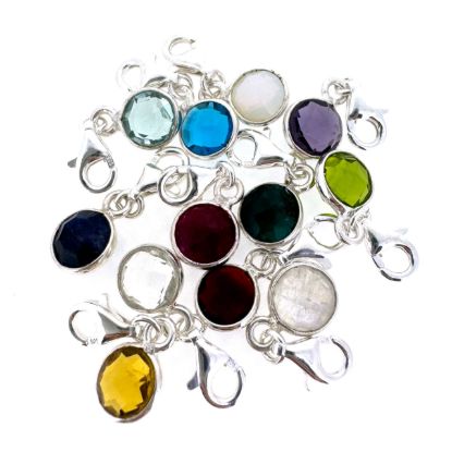 Wholesale Sterling Silver 6mm Round Bezel Birthstone ADD ON Charm with Clasp 