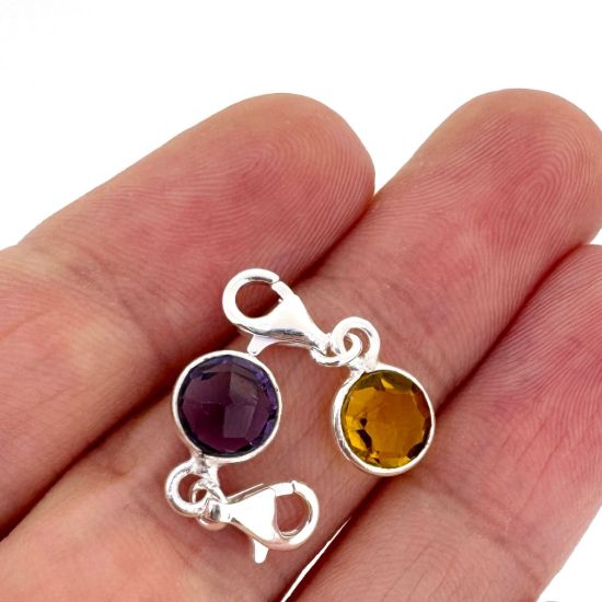 Wholesale Sterling Silver 6mm Round Bezel Birthstone ADD ON Charm with Clasp 