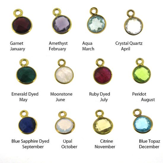 Wholesale Gold Over Sterling Silver 6mm Round Bezel Birthstone ADD ON Charm with Clasp 