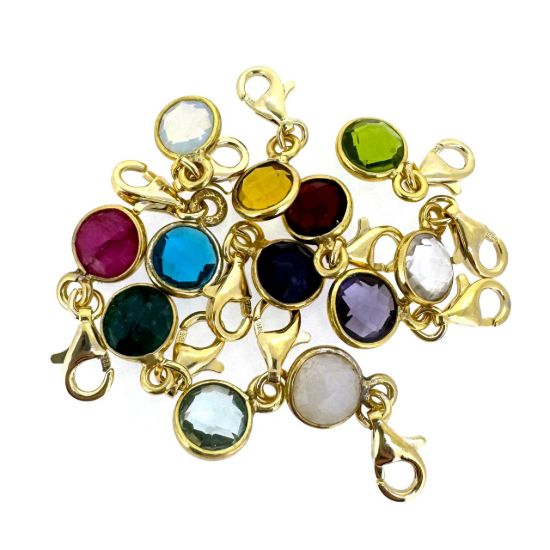 Wholesale Gold Over Sterling Silver 6mm Round Bezel Birthstone ADD ON Charm with Clasp 