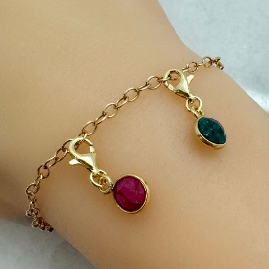 Wholesale Gold Over Sterling Silver 6mm Round Bezel Birthstone ADD ON Charm with Clasp 