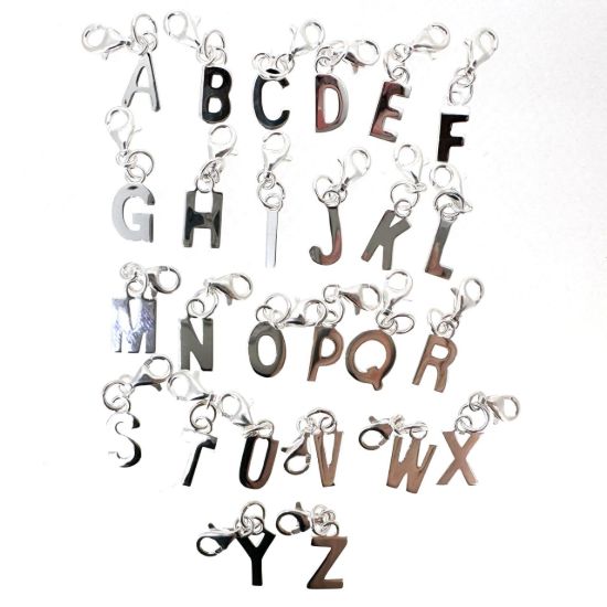 Wholesale Smooth Sterling Silver Letter ADD ON Charm with Clasp, A-Z Letter Pendant 