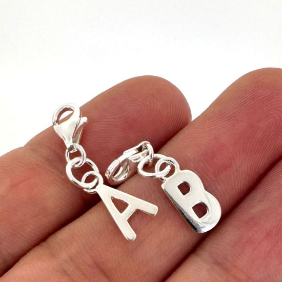 Wholesale Smooth Sterling Silver Letter ADD ON Charm with Clasp, A-Z Letter Pendant 