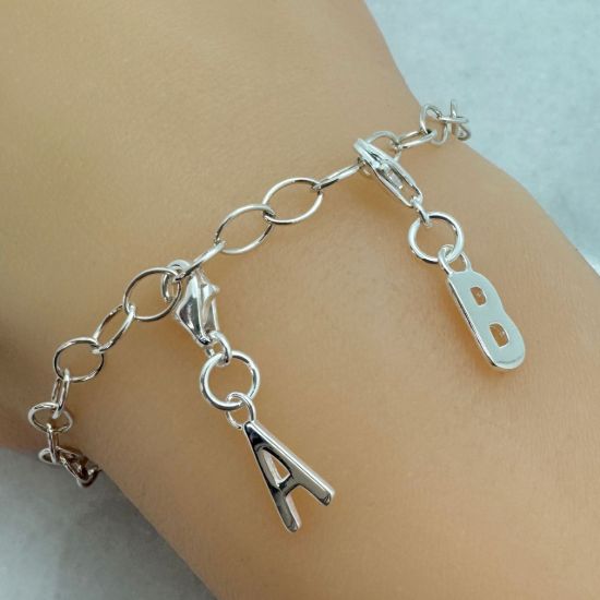 Wholesale Smooth Sterling Silver Letter ADD ON Charm with Clasp, A-Z Letter Pendant 