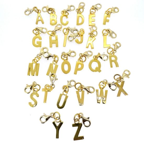 Wholesale Gold Over Sterling Silver Smooth Letter Charm with Clasp, A-Z Letter Pendant (1 piece)
