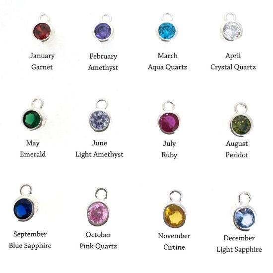 Wholesale Sterling Silver Fancy Bezel Birthstone Charm with Clasp - 4mm Tiny Round Charm 