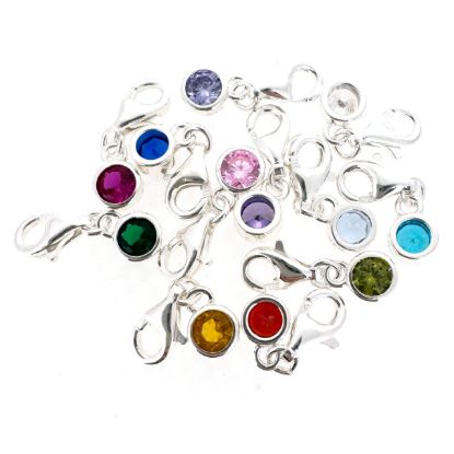 Wholesale Sterling Silver Fancy Bezel Birthstone Charm with Clasp - 4mm Tiny Round Charm 