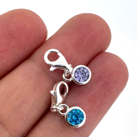Wholesale Sterling Silver Fancy Bezel Birthstone Charm with Clasp - 4mm Tiny Round Charm 