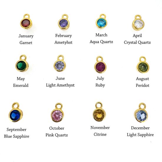 Wholesale Gold over Sterling Silver Fancy Bezel Birthstone Charm with Clasp - 4mm Tiny Round Charm