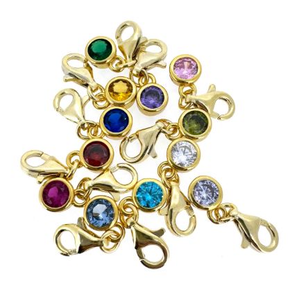 Wholesale Gold over Sterling Silver Fancy Bezel Birthstone Charm with Clasp - 4mm Tiny Round Charm
