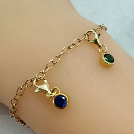 Wholesale Gold over Sterling Silver Fancy Bezel Birthstone Charm with Clasp - 4mm Tiny Round Charm