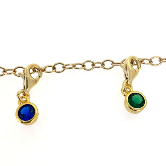 Wholesale Gold over Sterling Silver Fancy Bezel Birthstone Charm with Clasp - 4mm Tiny Round Charm