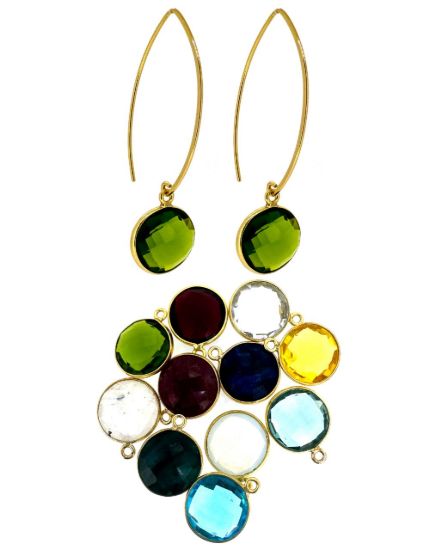 Wholesale Gold over Sterling Silver Marquise Earrings  with 14mm Round Bezel Birthstones