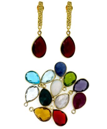 Wholesale Gold over Sterling Silver Fancy Textured Bar Earrings  with 14mm Bezel Teardrop Birthstone