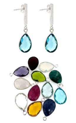 Wholesale Sterling Silver Fancy Textured Bar Birthstone Earrings  