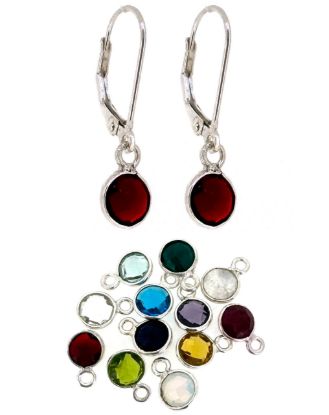 Wholesale Sterling Silver Fancy Lever Back with 6mm Bezel Birthstone Earrings 