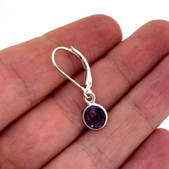 Wholesale Sterling Silver Fancy Lever Back with 6mm Bezel Birthstone Earrings 
