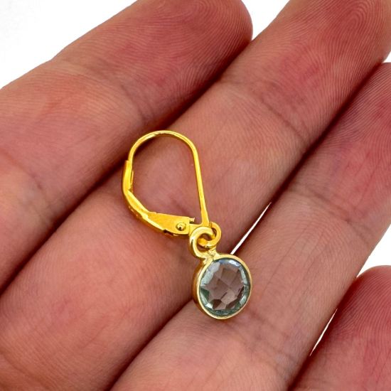 Wholesale Gold over Sterling Silver Lever Back Earrings with 6mm Round Bezel Birthstone 