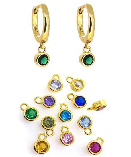 Wholesale Gold over Sterling Silver Birthstone Earrings  -14mm Huggies with 4mm AAAA CZ stones