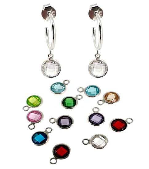 Wholesale Sterling Silver Fancy 6mm AAA CZ Bezel Birthstone Earrings  with 12mm Half Hoops
